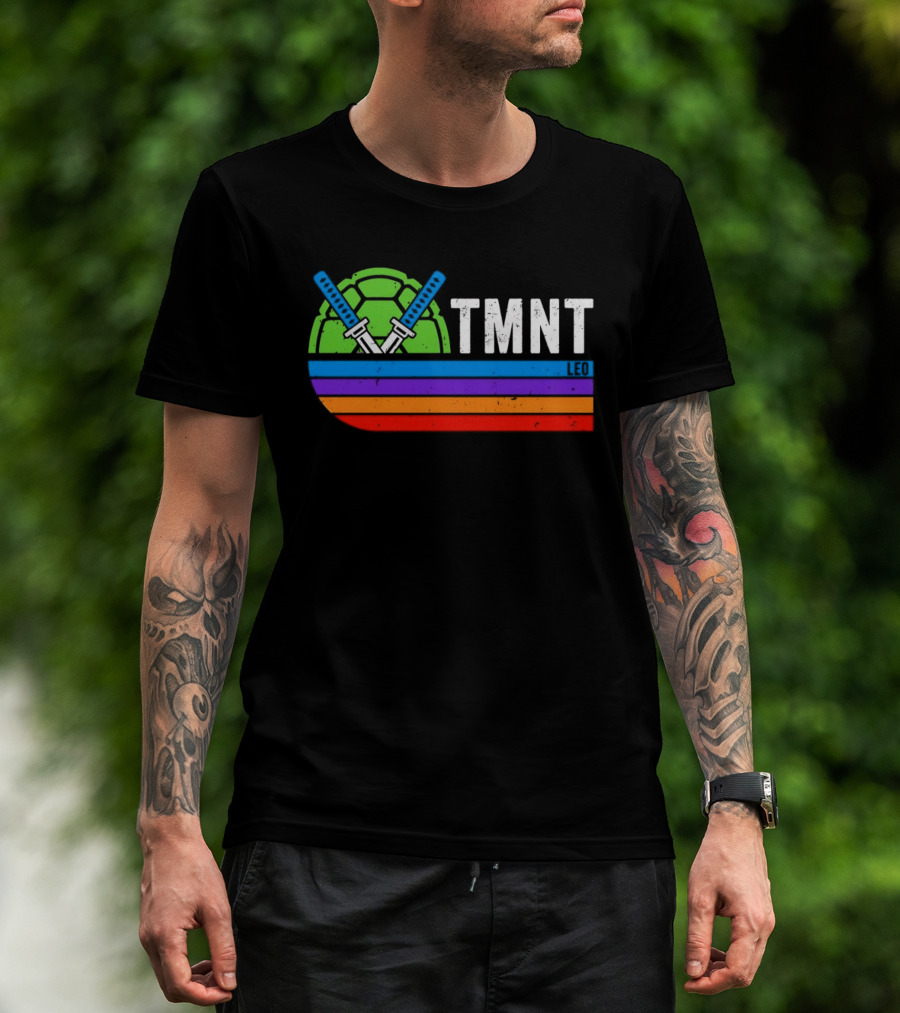TMNT Leonardo Leo Swords Turtle Shell Colorful Stripes T-Shirt