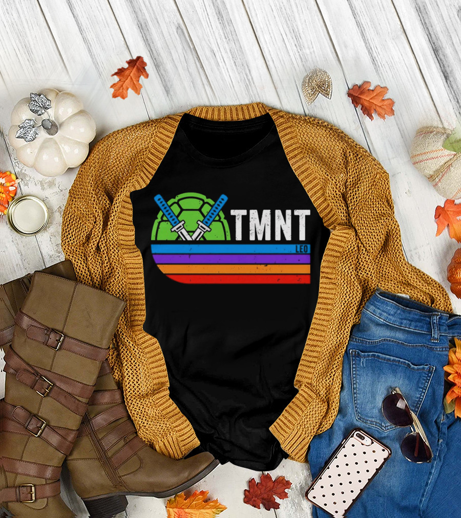 TMNT Leonardo Leo Swords Turtle Shell Colorful Stripes T-Shirt