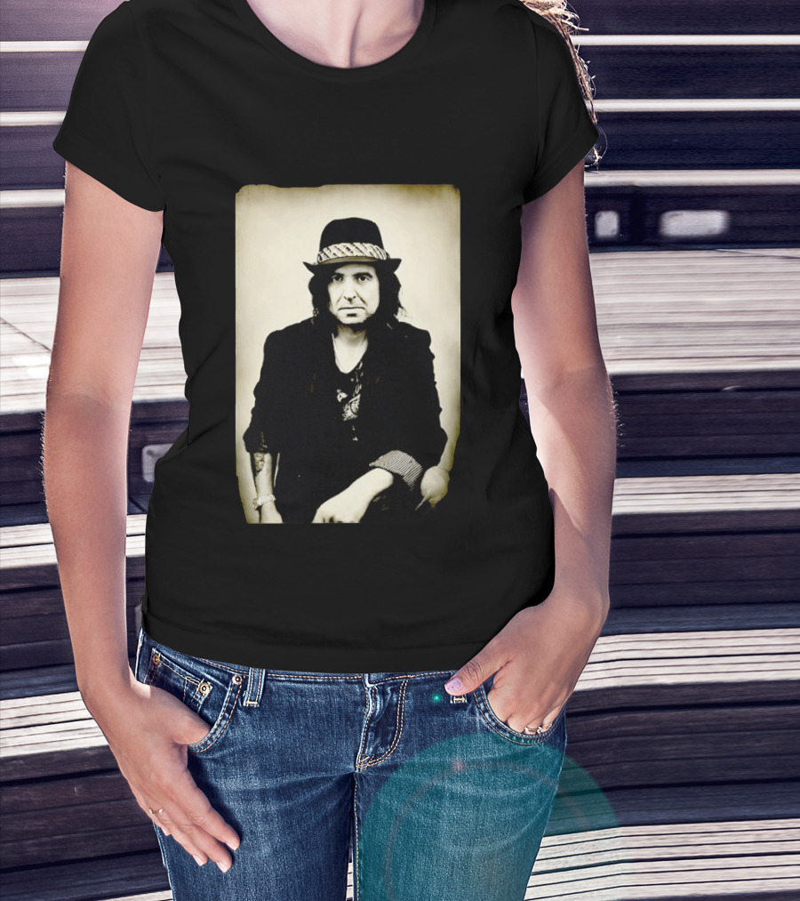 Phil Campbell Vintage Style Portrait Wearing Hat T-Shirt