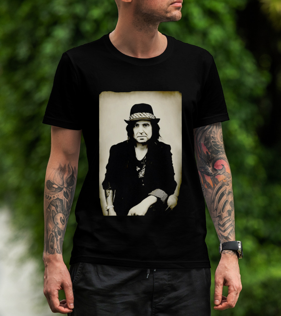 Phil Campbell Vintage Style Portrait Wearing Hat T-Shirt