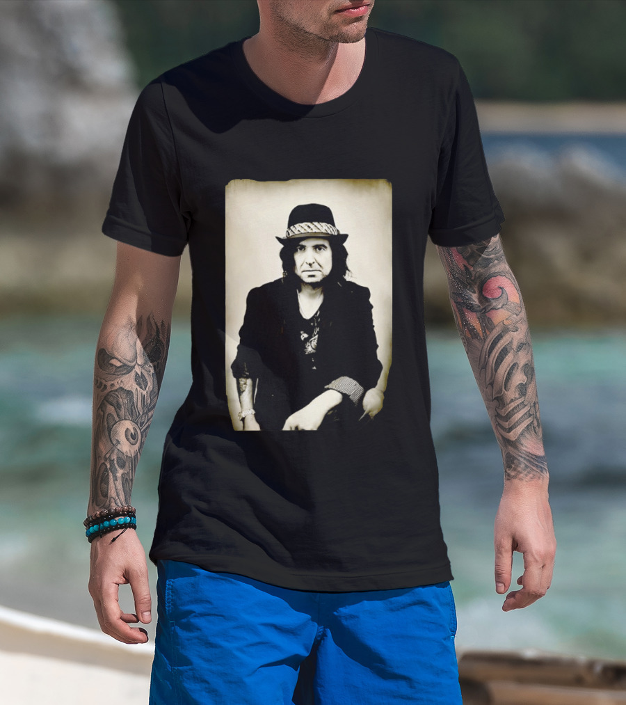 Phil Campbell Vintage Style Portrait Wearing Hat T-Shirt