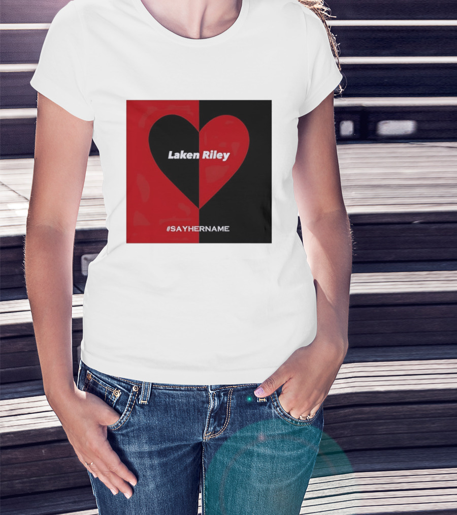 Laken Riley Heart SayHerName Red Black Heart Shape T-Shirt