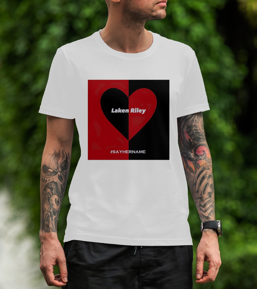 Laken Riley Heart SayHerName Red Black Heart Shape T-Shirt