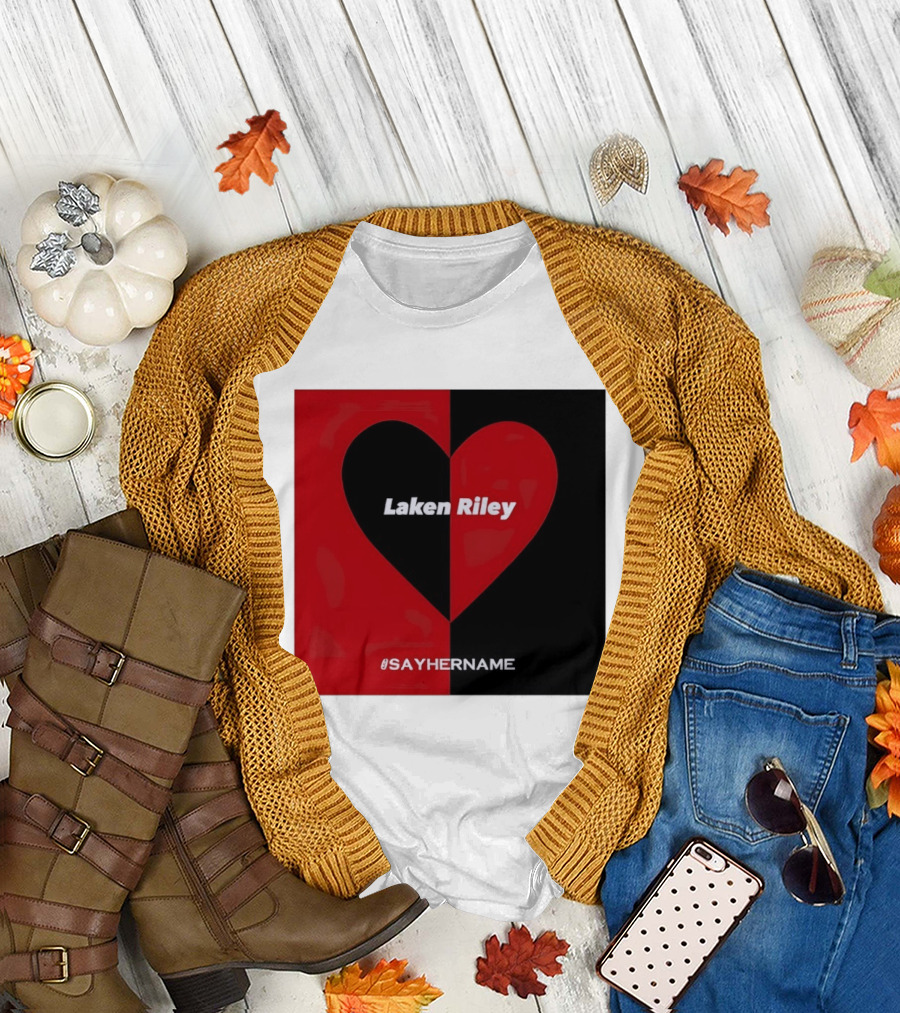 Laken Riley Heart SayHerName Red Black Heart Shape T-Shirt