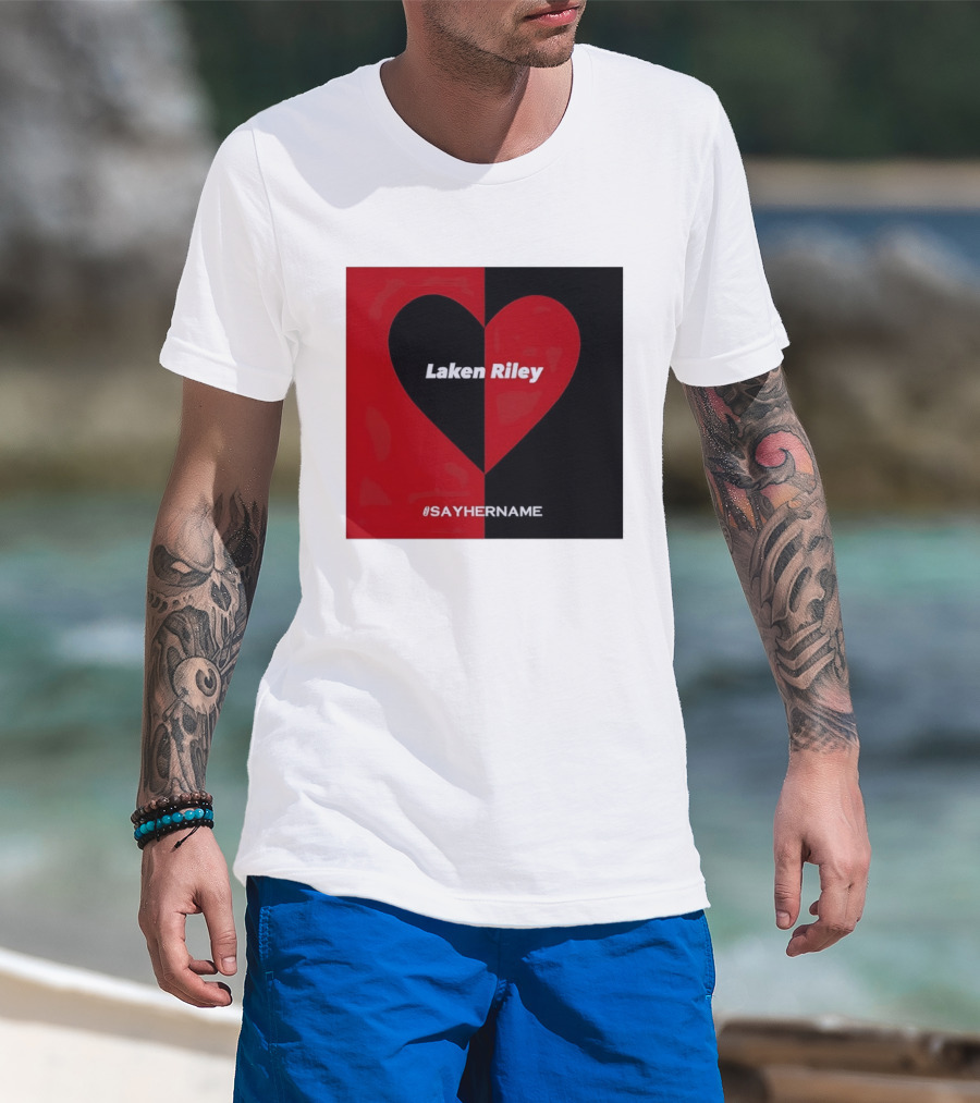 Laken Riley Heart SayHerName Red Black Heart Shape T-Shirt