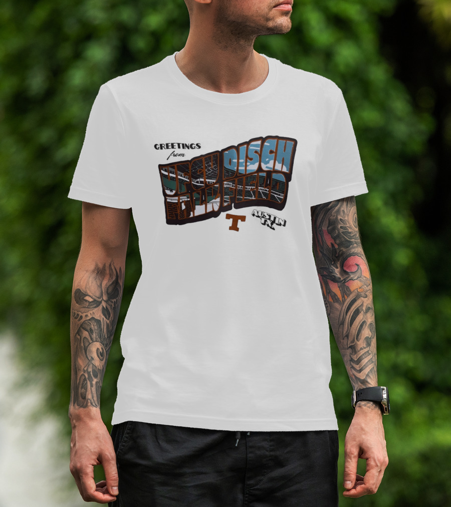 Greetings From UFCU Disch Falk Field Austin TX Stadium Scene T-Shirt