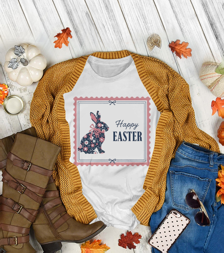 Happy Easter Bunny with Floral T-Shirt