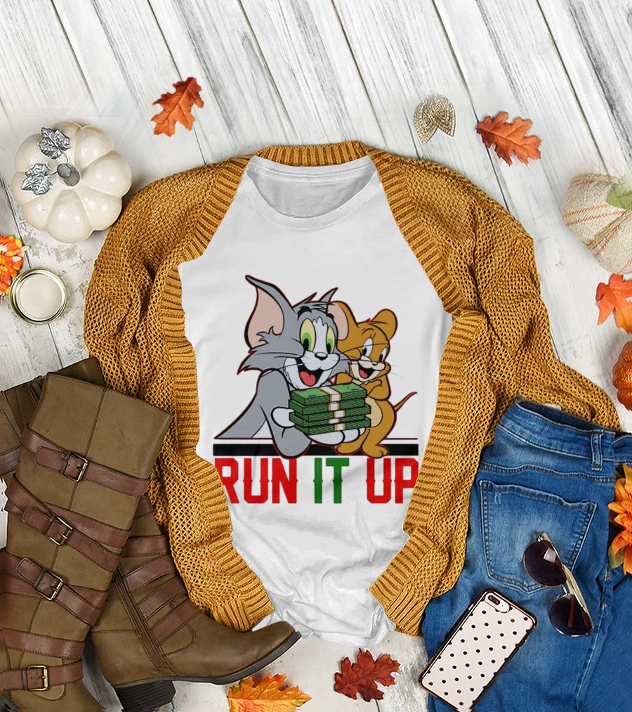 Tom and Jerry Holding Money Run It Up T-Shirt