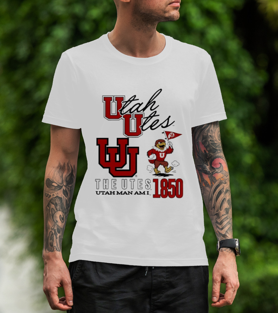 Utah Utes The Utes Utah Man Am I 1850 UU Holding Flag T-Shirt