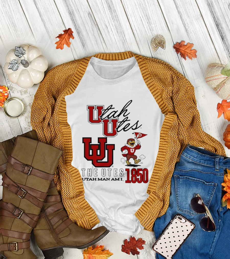 Utah Utes The Utes Utah Man Am I 1850 UU Holding Flag T-Shirt