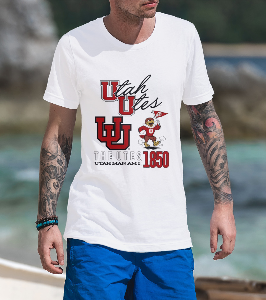 Utah Utes The Utes Utah Man Am I 1850 UU Holding Flag T-Shirt