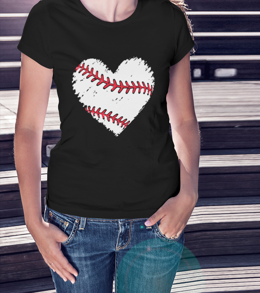 Heart Shaped Baseball Stitching Love Baseball T-Shirt
