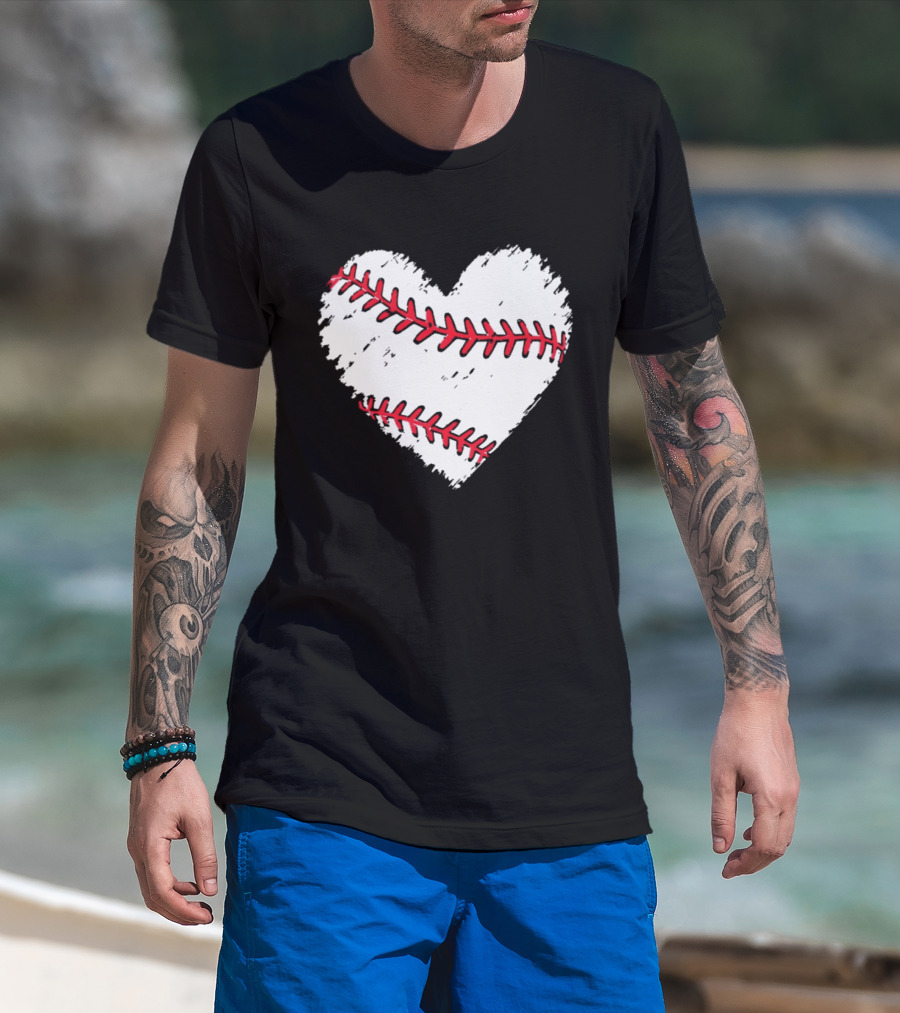Heart Shaped Baseball Stitching Love Baseball T-Shirt