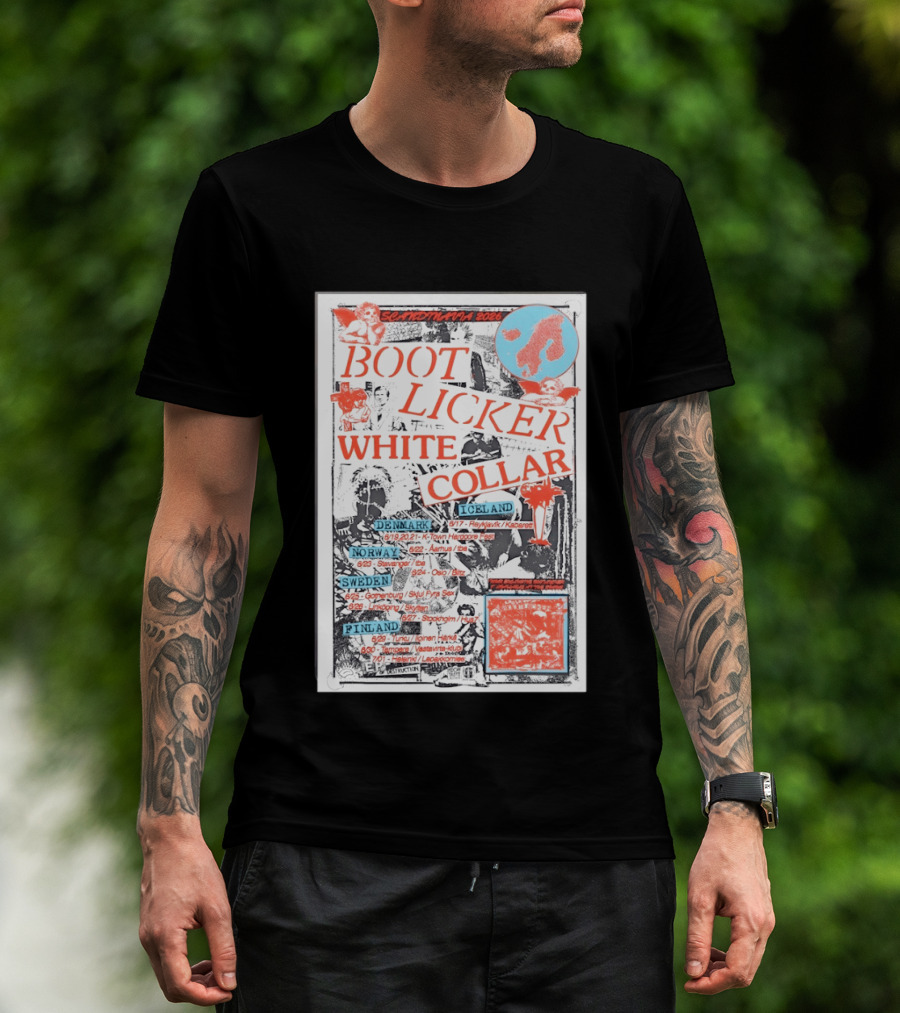 Scandinavia 2026 BootLicker White Collar Tour Denmark Norway Sweden Finland Iceland T-Shirt