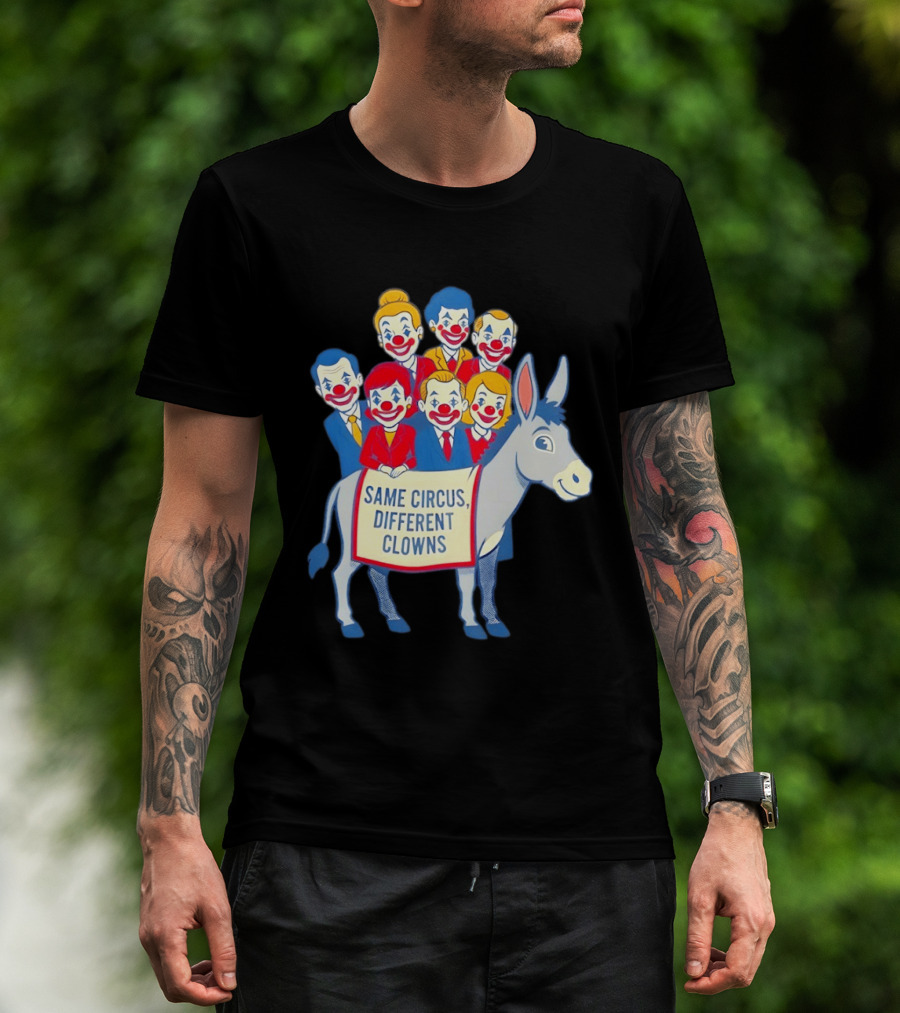 Same Circus Different Clowns Riding A Donkey Clown Faces T-Shirt