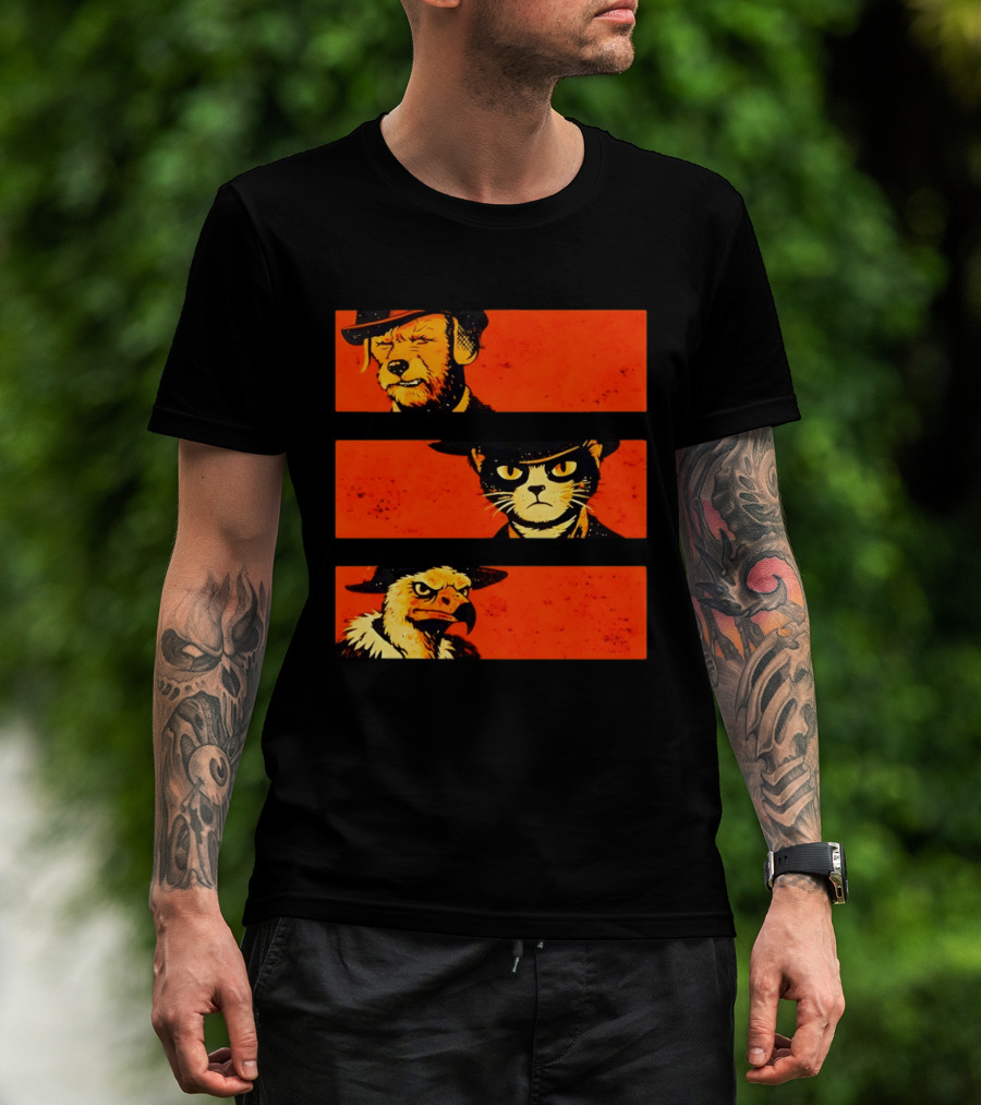 Dog The Good Cat The Bad Eagle The Ugly Western Animal Trio T-Shirt