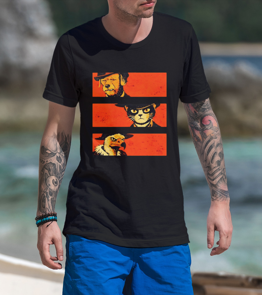Dog The Good Cat The Bad Eagle The Ugly Western Animal Trio T-Shirt