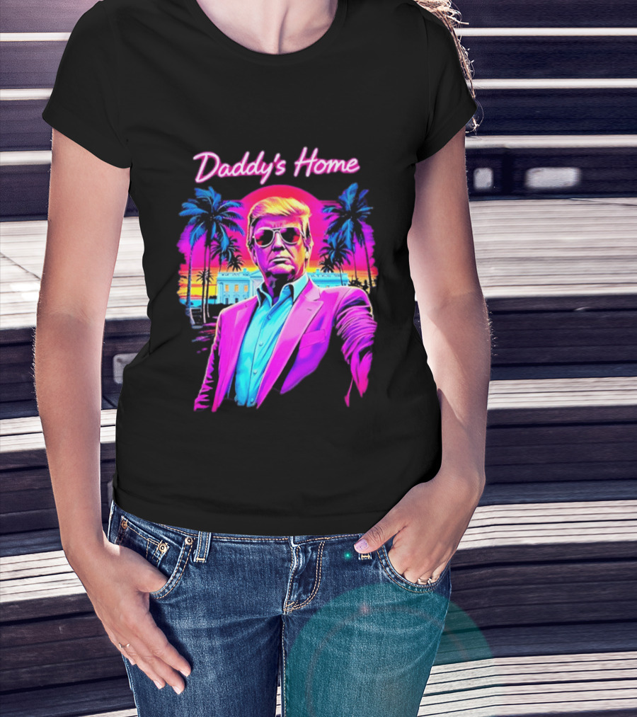 Daddy's Home Donald Trump Synthwave Sunset Beach Scene T-Shirt