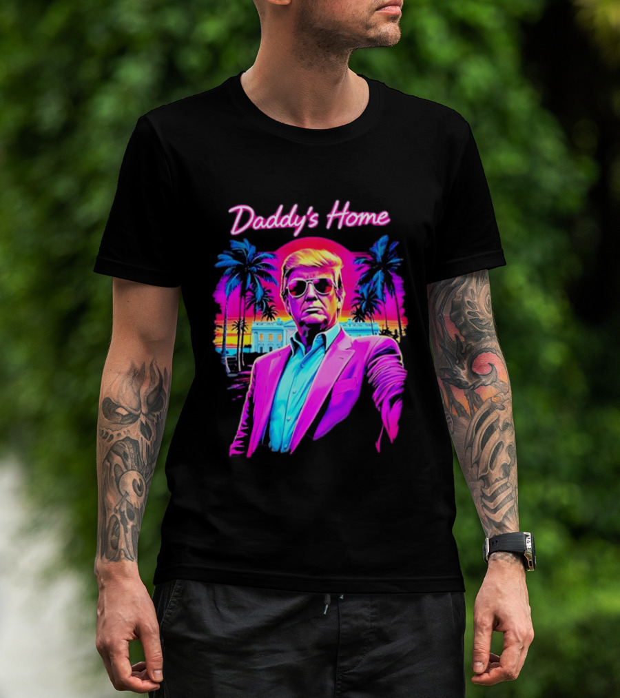 Daddy's Home Donald Trump Synthwave Sunset Beach Scene T-Shirt
