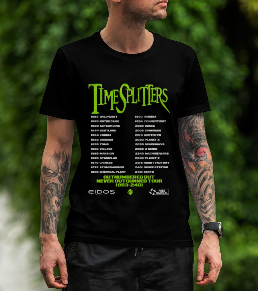 TimeSplitters Eidos Games 1853 2401 World Tour Event Locations List T-Shirt