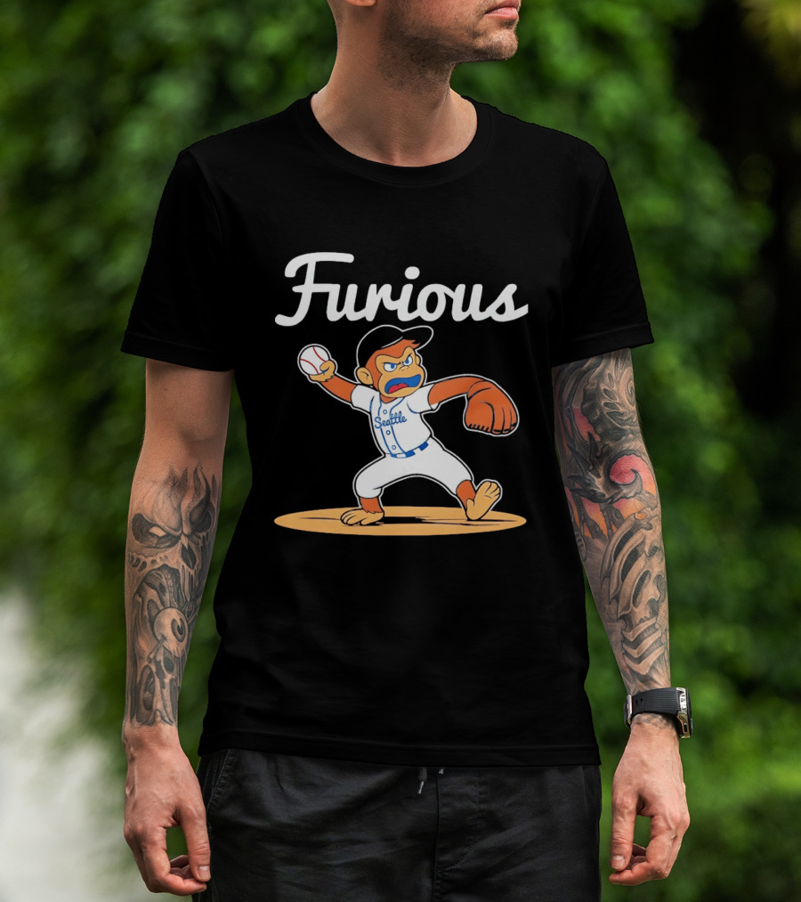 Furious George Seattle Baseball Monkey Pitcher T-Shirt
