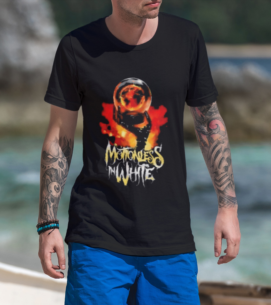 Motionless In White UK EU Tour 2026 Make Them Suffer Fiery Skull T-Shirt