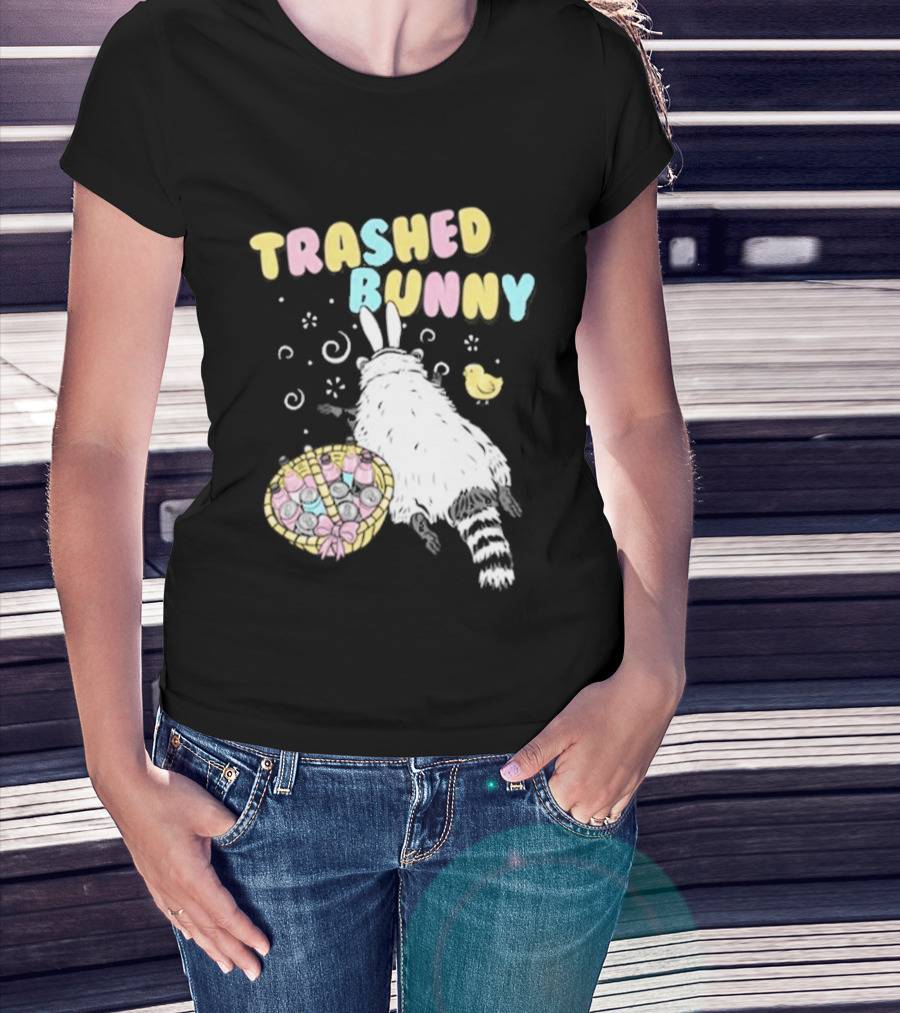 Trashed Bunny Raccoon Pastel Swirls Duck T-Shirt