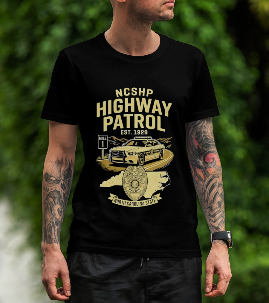 NCSHP Highway Patrol Est. 1929 Scenic Route Car T-Shirt