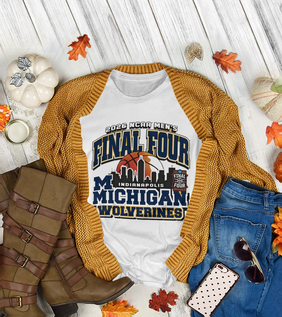 2026 NCAA Men's Final Four Michigan Wolverines Indianapolis Skyline Basketball T-Shirt