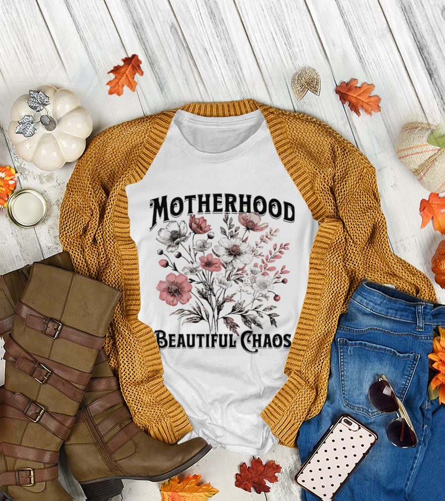 Motherhood Beautiful Chaos Red Floral Blooms T-Shirt