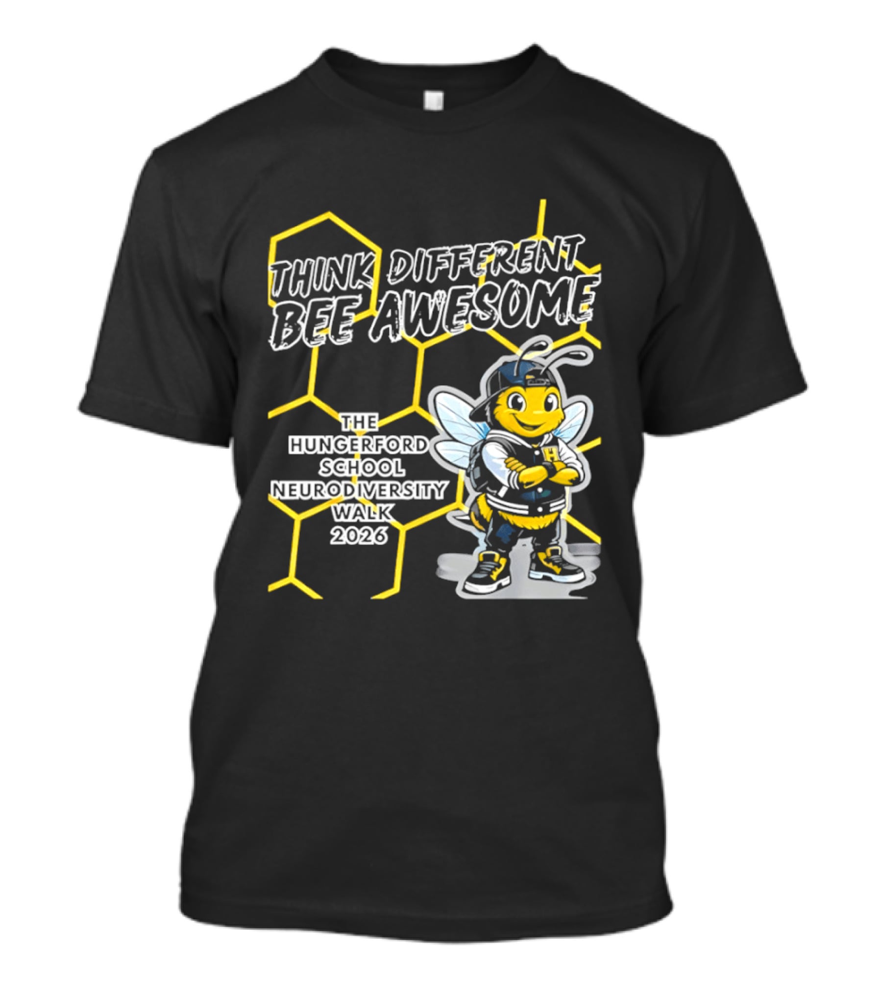 Think Different Bee Awesome The Hungerford School Neurodiversity Walk 2026 T-Shirt