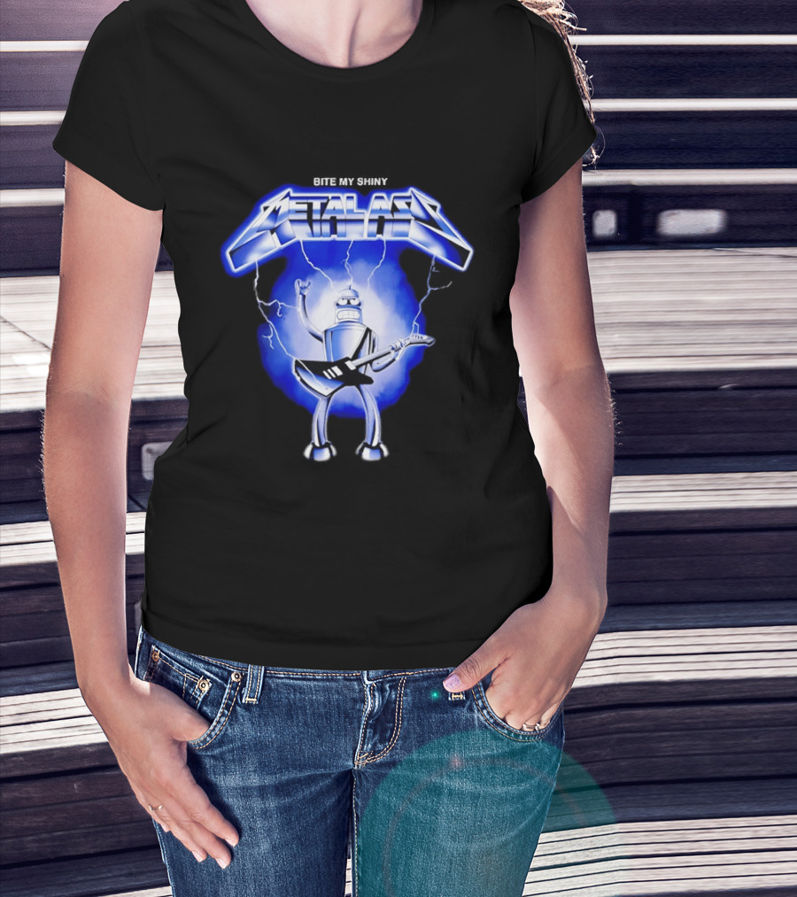 Bite My Shiny Metal Ass Lightning Robot Guitarist T-Shirt