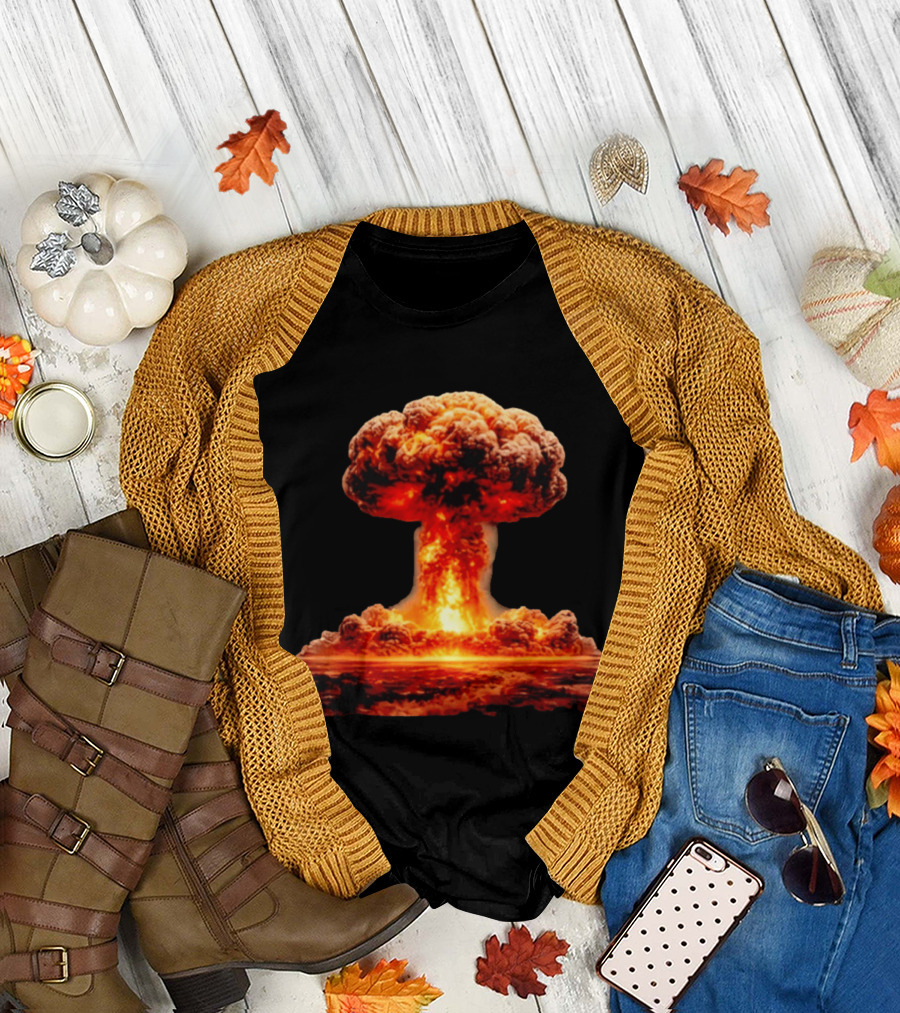 Fiery Destruction Mushroom Cloud Nuclear Bomb Explosion T-Shirt