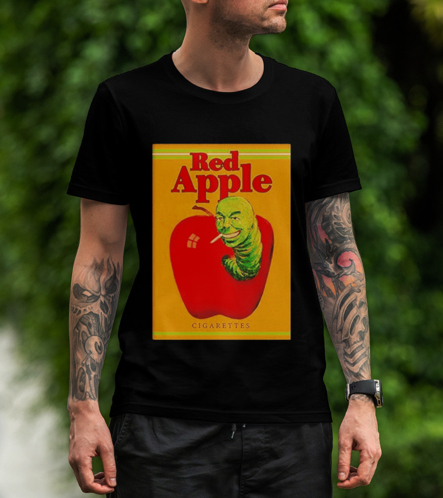 Red Apple Cigarettes Worm Character On Apple T-Shirt