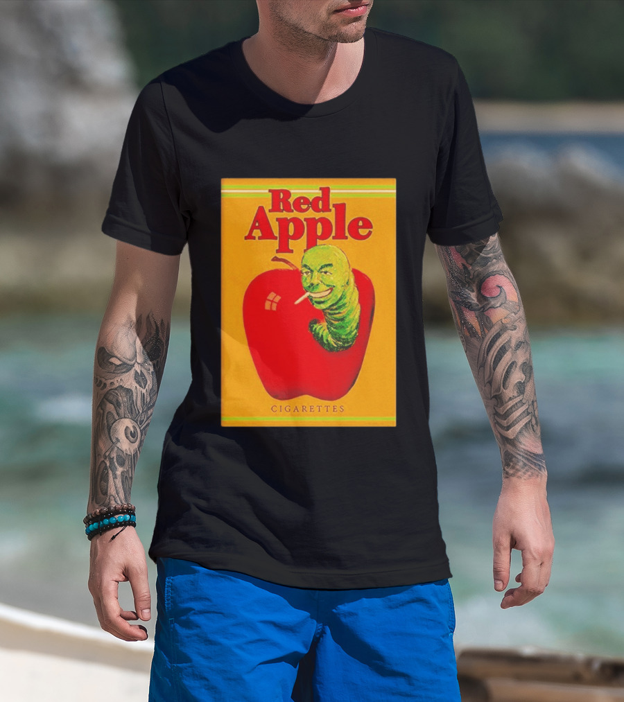 Red Apple Cigarettes Worm Character On Apple T-Shirt