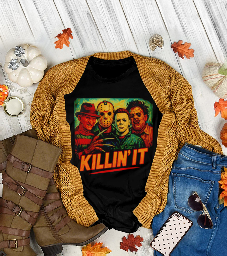 Killin' It Freddy Jason Michael Leatherface Horror Movie Characters T-Shirt