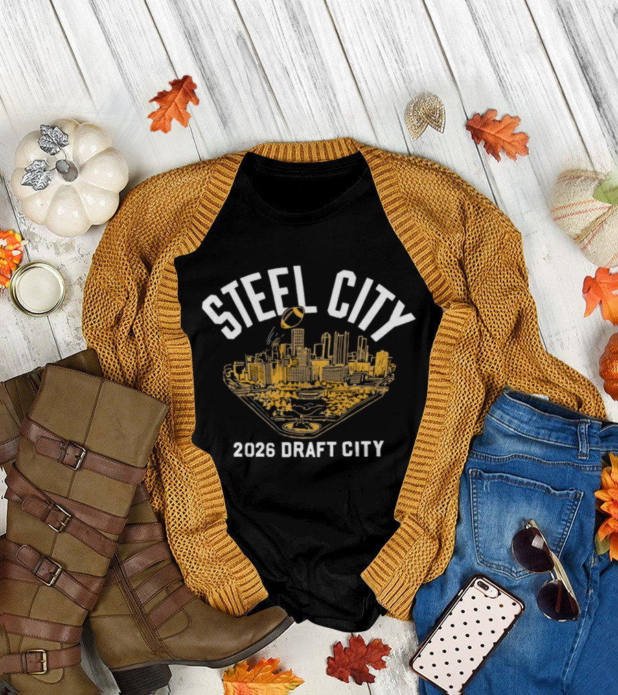 Steel City 2026 Draft City Pittsburgh Skyline Football T-Shirt
