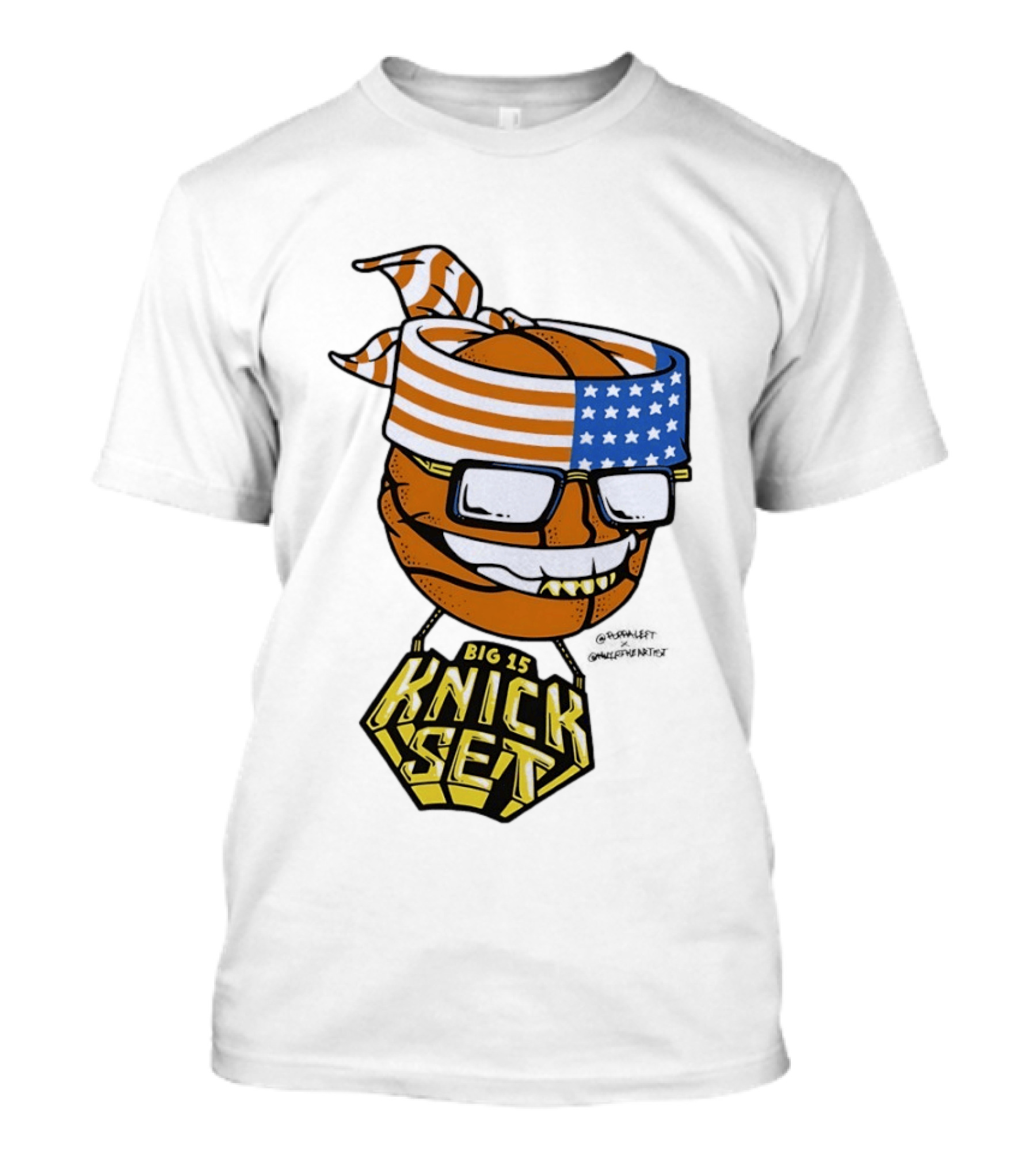 Big 15 Knick Set Basketball Wearing USA Flag Bandana And Glasses T-Shirt