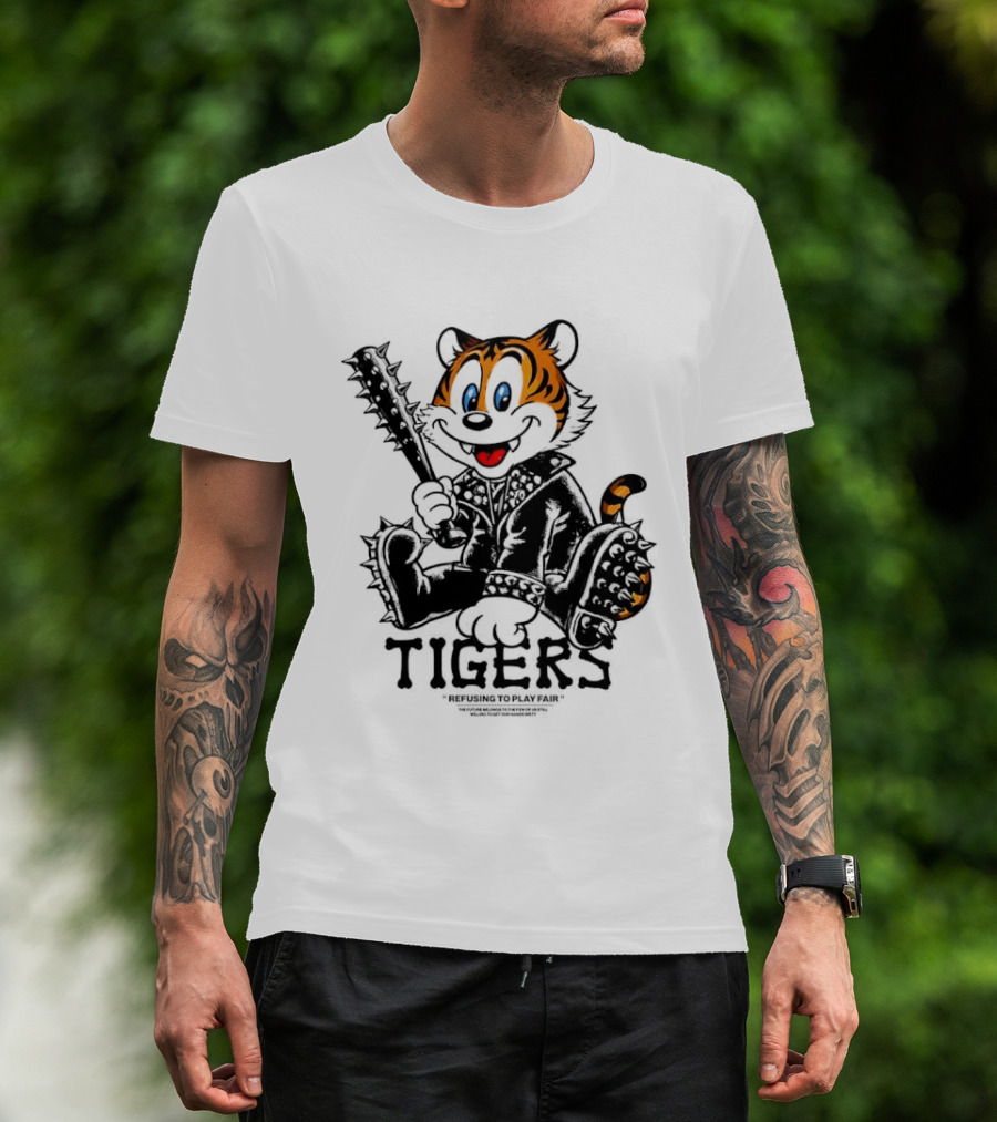 Tigers Playful Cartoon Character With Spiked Bat T-Shirt
