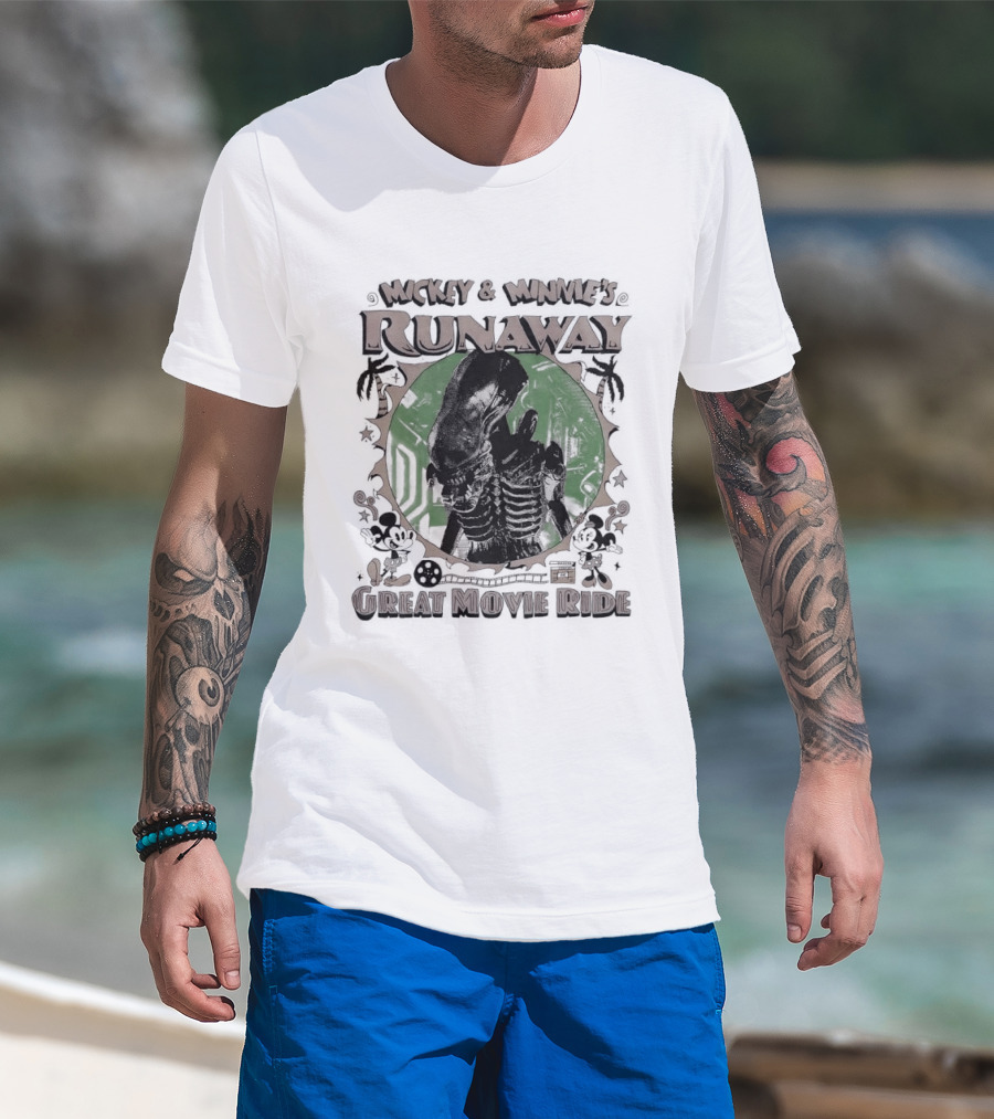 Mickey And Minnie's Runaway Great Movie Ride Xenomorph Alien T-Shirt