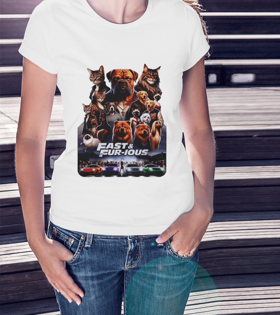Fast & Fur Ious Dogs And Cats Mashup With Cars T-Shirt