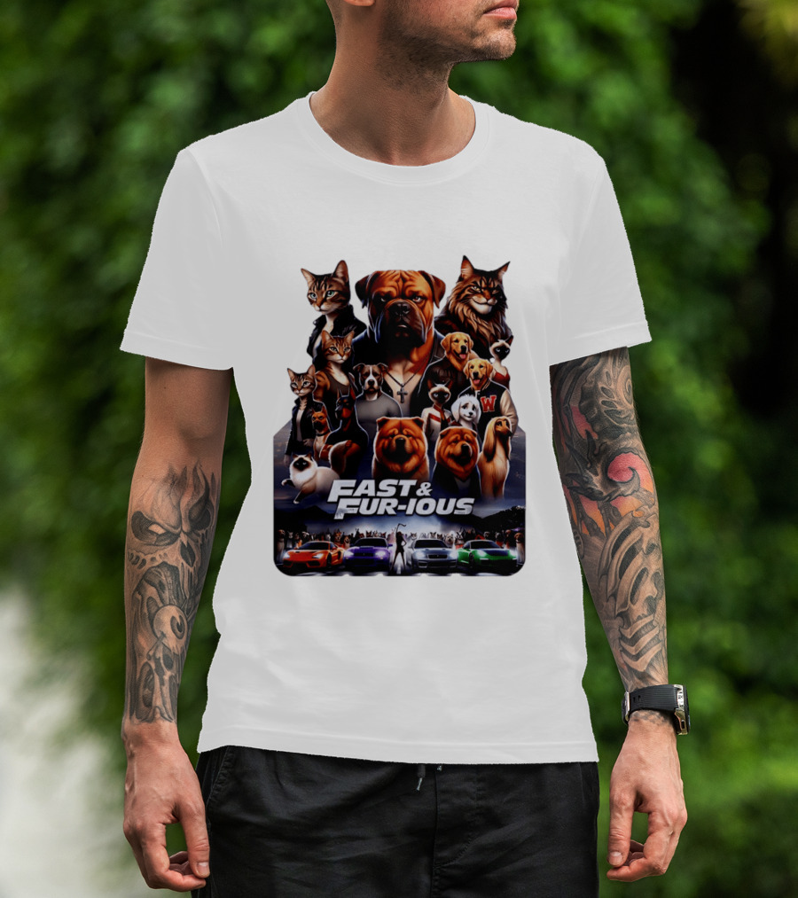 Fast & Fur Ious Dogs And Cats Mashup With Cars T-Shirt