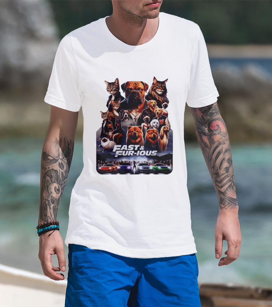Fast & Fur Ious Dogs And Cats Mashup With Cars T-Shirt
