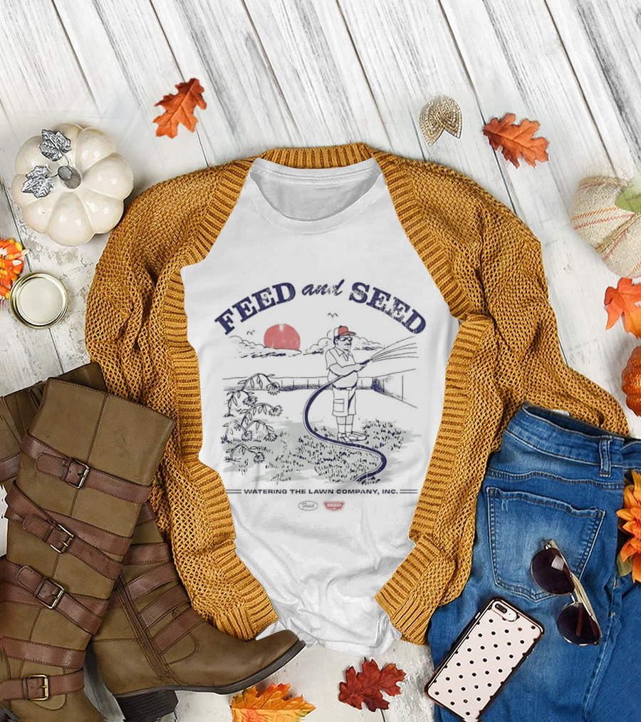 Feed and Seed Watering the Lawn Company Sun Watering Scene T-Shirt