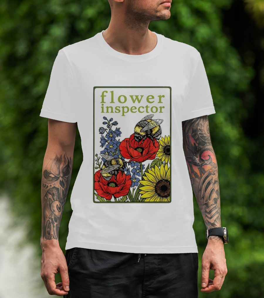Flower Inspector Bees On Poppy Sunflower Bluebell Blossom T-Shirt