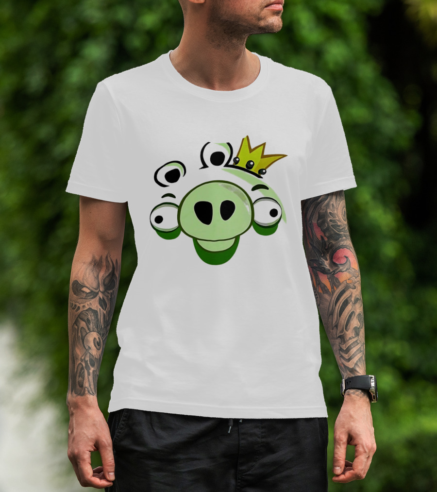 Angry Birds King Pig Big Face Green Crown T-Shirt
