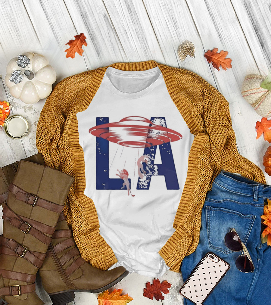 Los Angeles Spaceship Over LA Bold Letters T-Shirt