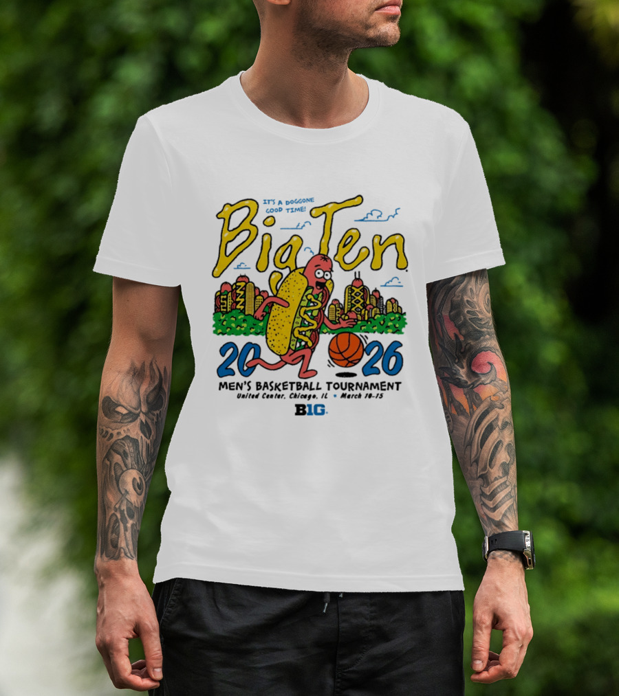 Big Ten 2026 Men's Basketball Tournament United Center Chicago March 11 15 Hot Dog Cityscape Basketball T-Shirt