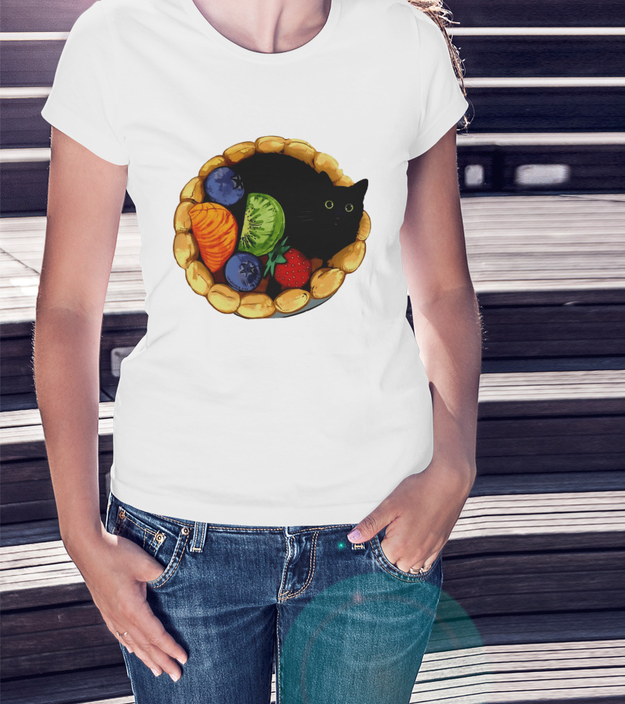 Black Cat Surrounded By Mixed Fruit Tart T-Shirt