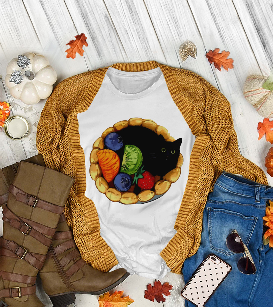 Black Cat Surrounded by Mixed Fruit Tart T-Shirt